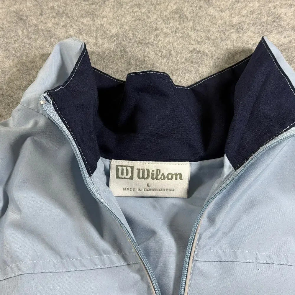 Wilson Windbreaker Jacket Mens L Blue Navy Full Zip Drawstring Hem Lightweight